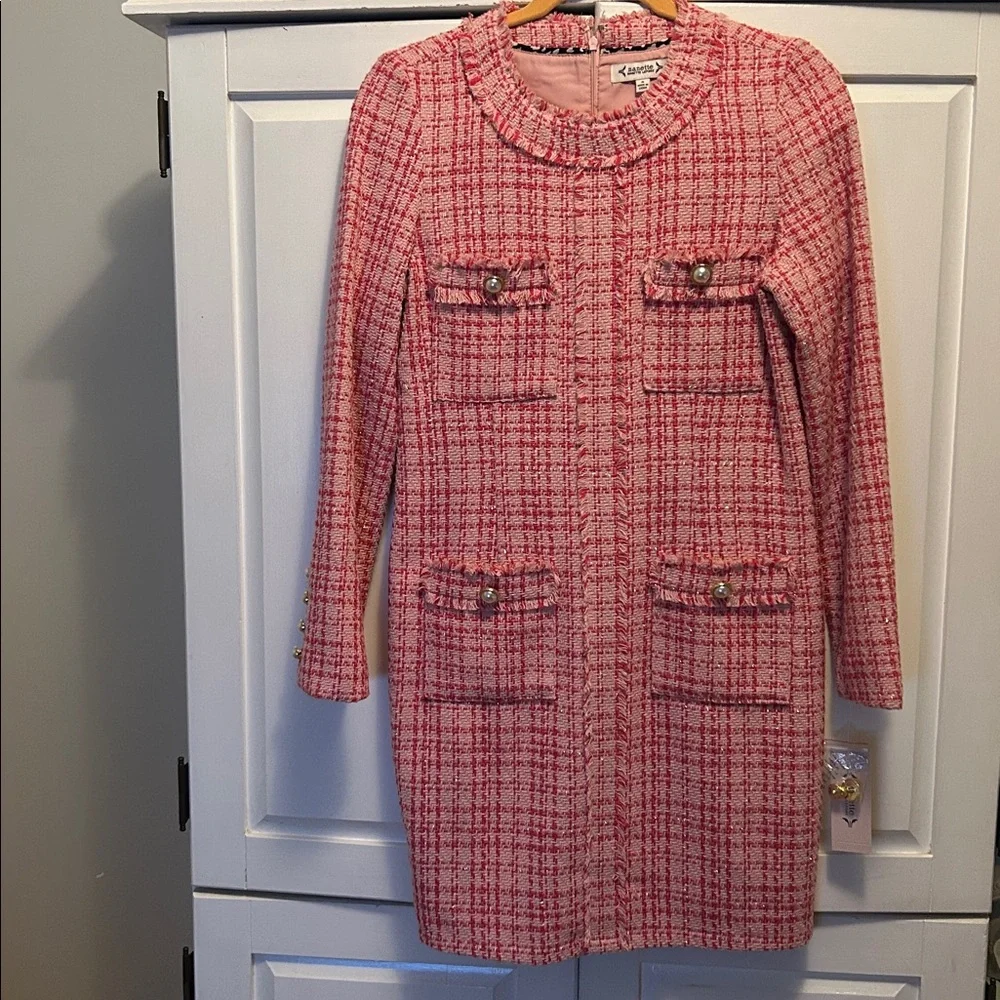 NWT Nanette Lepore Women's SZ 4 Almond Blossom Plaid Tweed LS Sheath Dress $168